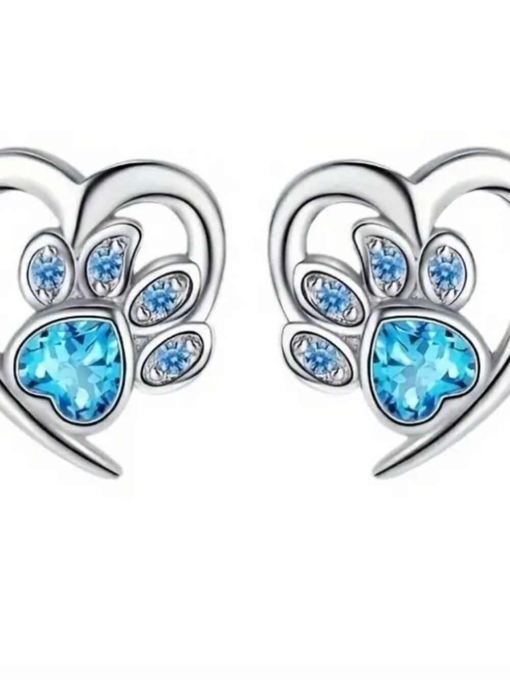 Heart and Paw Blue Silver EarringsN851